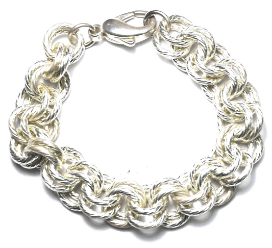 Sterling Silver Striped Double Rolo 11mm Round Link Chain Bracelet 7.5" - Image 1
