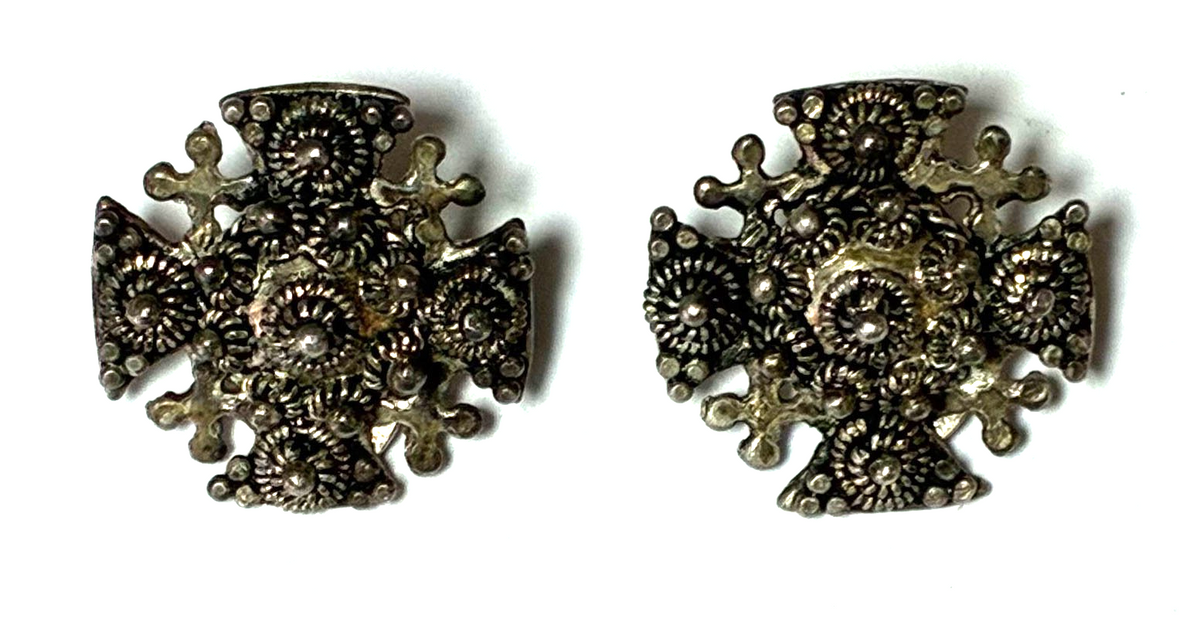 800 Silver Jerusalem Crusader Cross Maltese Earrings 19mm Clip On - Image 1