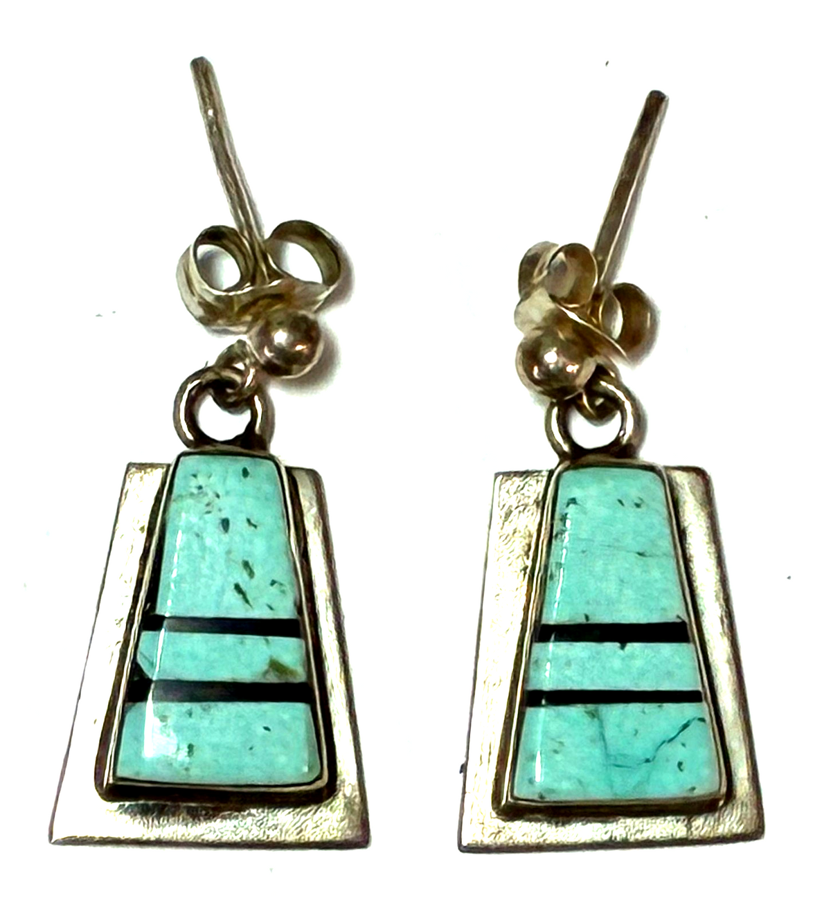 Sterling Silver Steve Francisco Turquoise Inlay Earrings 21mm x 12mm - Image 1