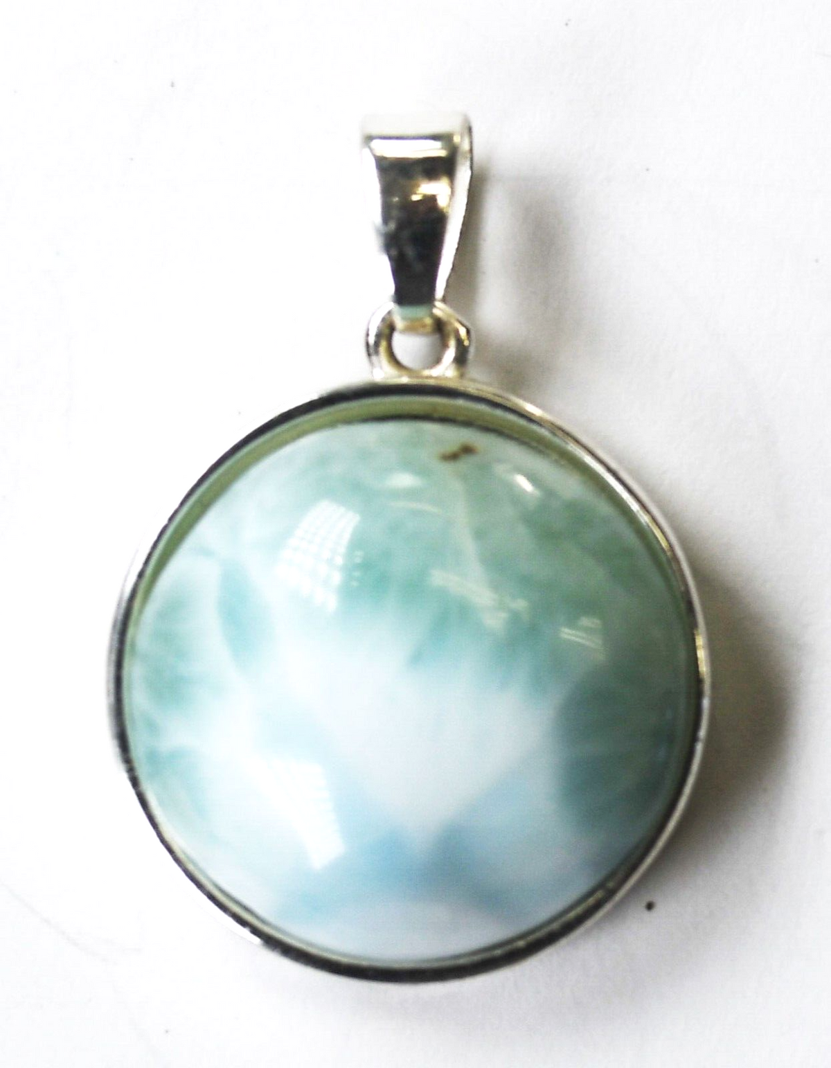Silver Plated Larimar Round Reversible Prayer Pendant 30mm x 22mm - Image 1