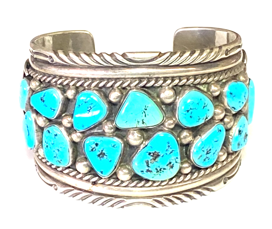 Sterling Tommy Moore Turquoise Chunk Wide Steer Bull Cuff 51mm Bracelet 7" Wrist - Image 4