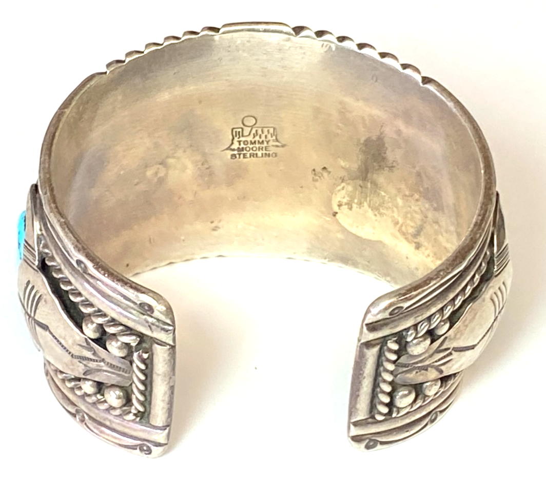 Sterling Tommy Moore Turquoise Chunk Wide Steer Bull Cuff 51mm Bracelet 7" Wrist - Image 5