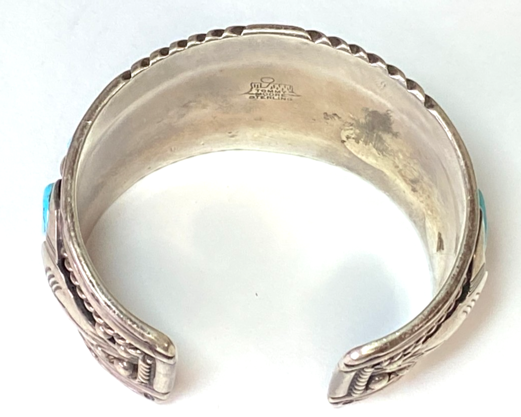 Sterling Tommy Moore Turquoise Chunk Wide Steer Bull Cuff 51mm Bracelet 7" Wrist - Image 6