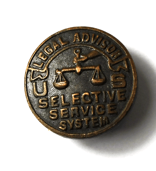 WW1 Orig US Selective Service System Legal Advisor Screwback Lapel Button - Image 1