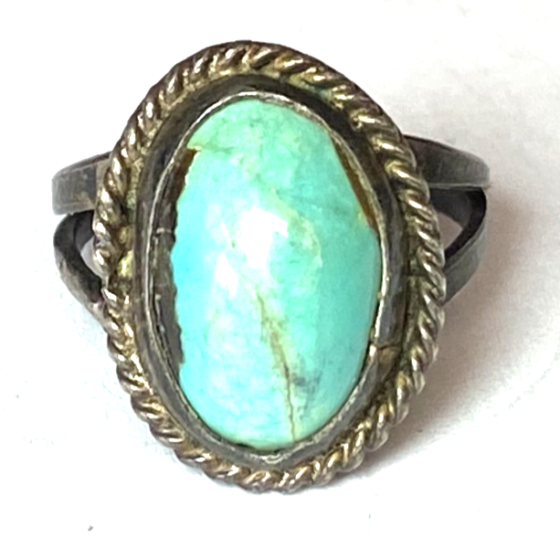 Sterling Silver Solitaire Turquoise Split Band Ring 18mm Size 6 - Image 1