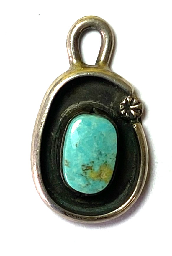 Sterling Silver Turquoise Oval Shadow Box Pendant 26mm x 15mm - Image 1