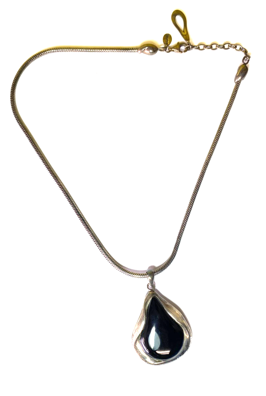 Sterling Barse Black Onyx Teardrop Quartz 54mm x 35mm Pendant 19" 3mm Necklace - Image 1