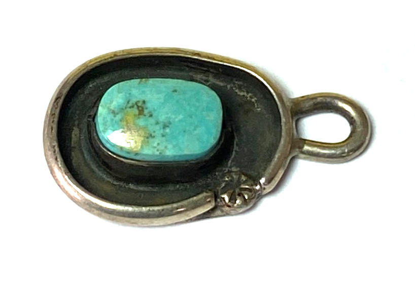 Sterling Silver Turquoise Oval Shadow Box Pendant 26mm x 15mm - Image 3