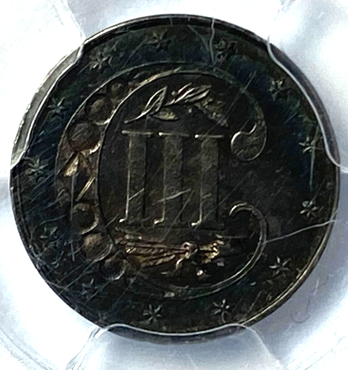 1862 3c Three Cent Silver Trime US Coin Rare PCGS Unc Details - Image 4