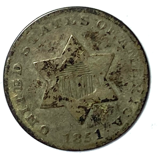 1851 3c Three Cent Silver Trime US Coin Rare - Image 1