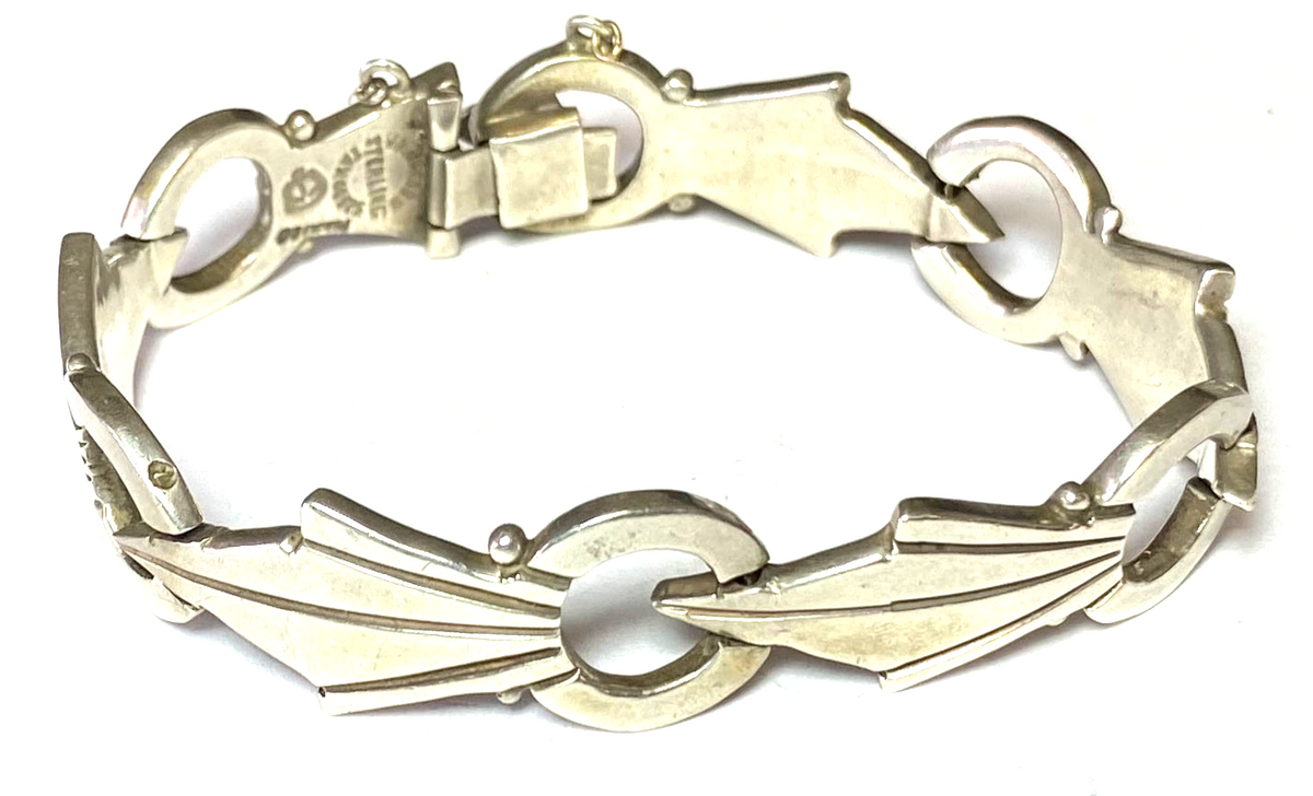 Sterling Silver Taxco Signed Ribbon Link Bracelet 14mm 7" - Image 1
