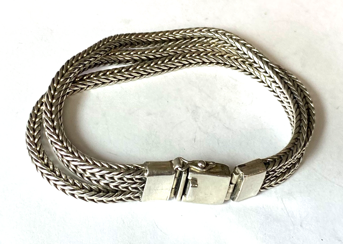 Sterling Silver Triple 4mm Wheat Chain Bracelet 13mm 8" - Image 4