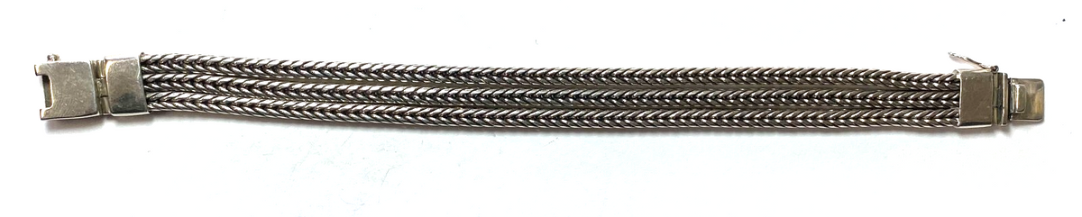 Sterling Silver Triple 4mm Wheat Chain Bracelet 13mm 8" - Image 1