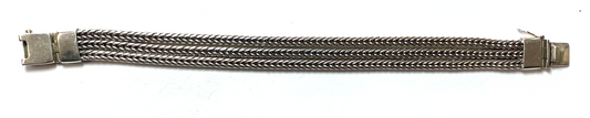Sterling Silver Triple 4mm Wheat Chain Bracelet 13mm 8" - Image 1