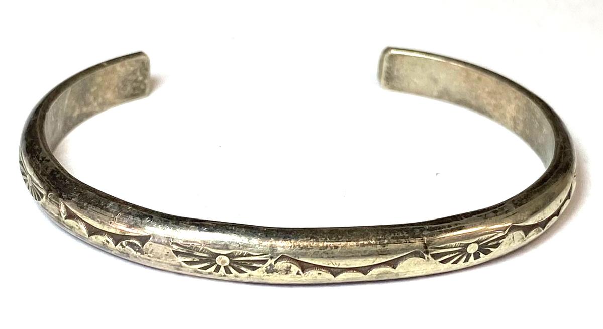 Sterling Silver Etched Rays Cuff Bracelet 6mm 7" Wrist - Image 1