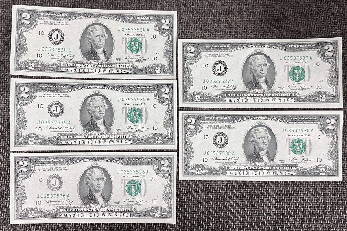 3pc 1976 $2 Federal Reserve Notes KC Sequential Uncirculated J03537534A-38A - Image 1