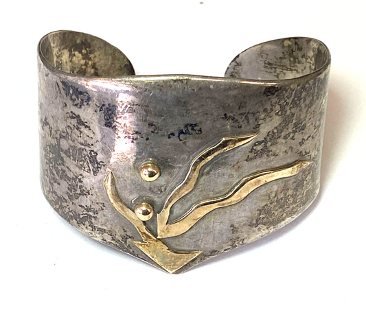 Sterling Silver Two Tone Modern Dot Squiggle Cuff Bracelet 49mm 7" Wrist - Image 1