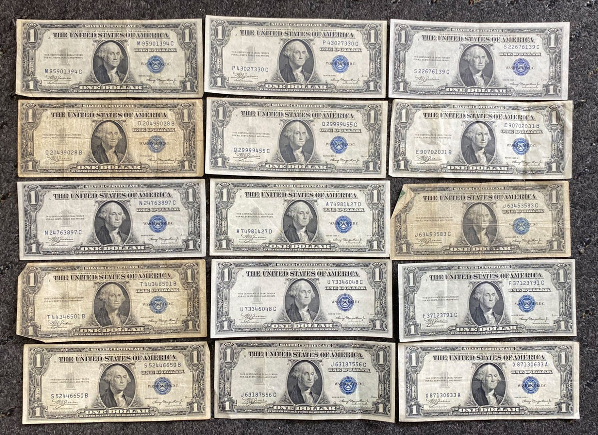 15pc 1935 A $1 Silver Certificate Blue Seal Notes Lot - Image 1