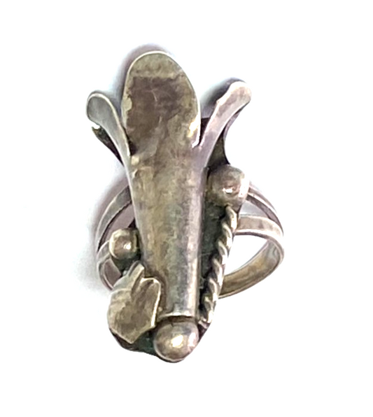 Sterling Silver Squash Blossom Ring 27mm Size 6 - Image 1