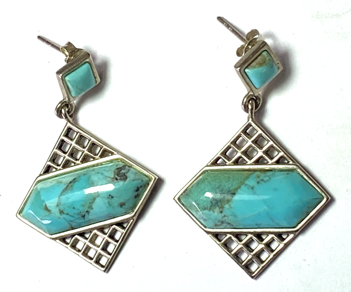 Sterling Silver Barse Square Mesh Filigree Square Earrings 40mm x 26mm - Image 1