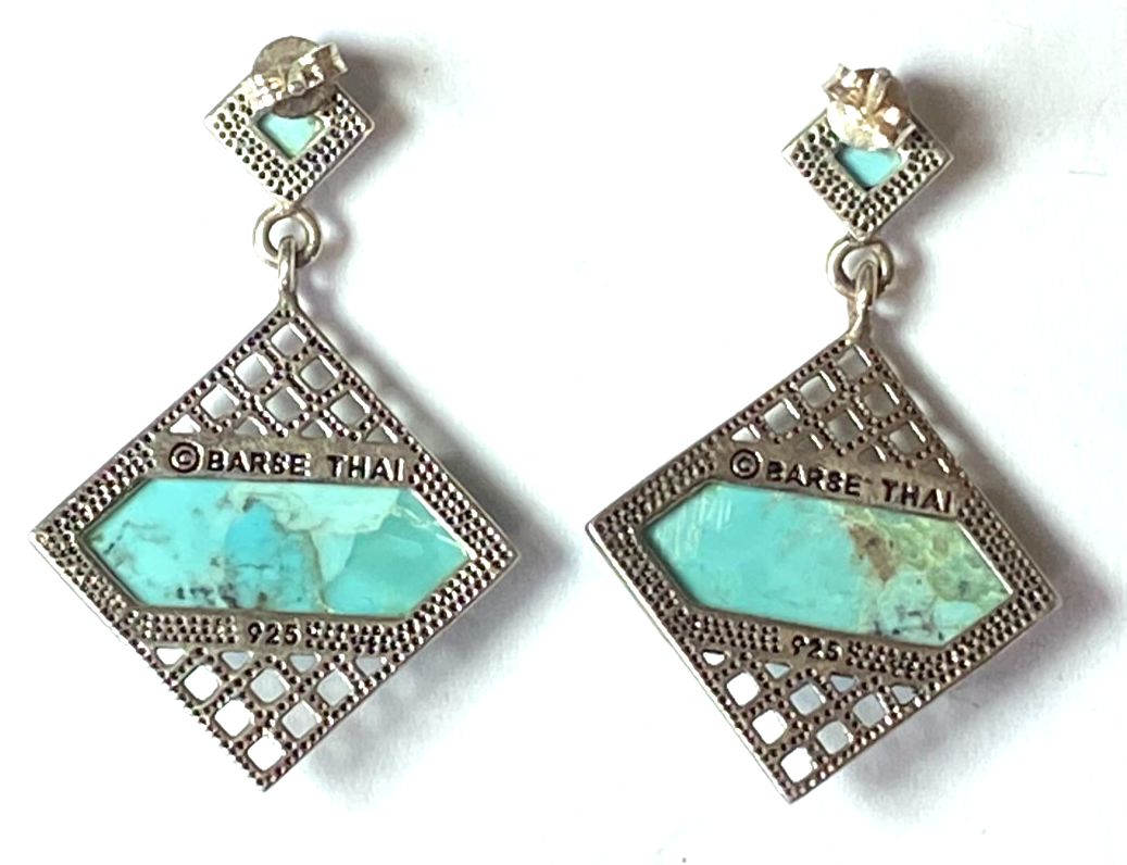 Sterling Silver Barse Square Mesh Filigree Square Earrings 40mm x 26mm - Image 2