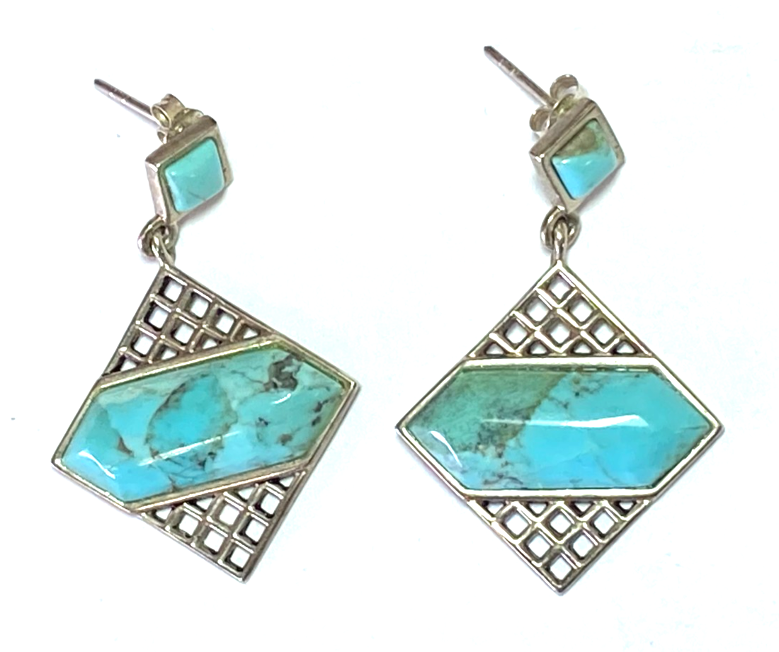Sterling Silver Barse Square Mesh Filigree Square Earrings 40mm x 26mm - Image 3