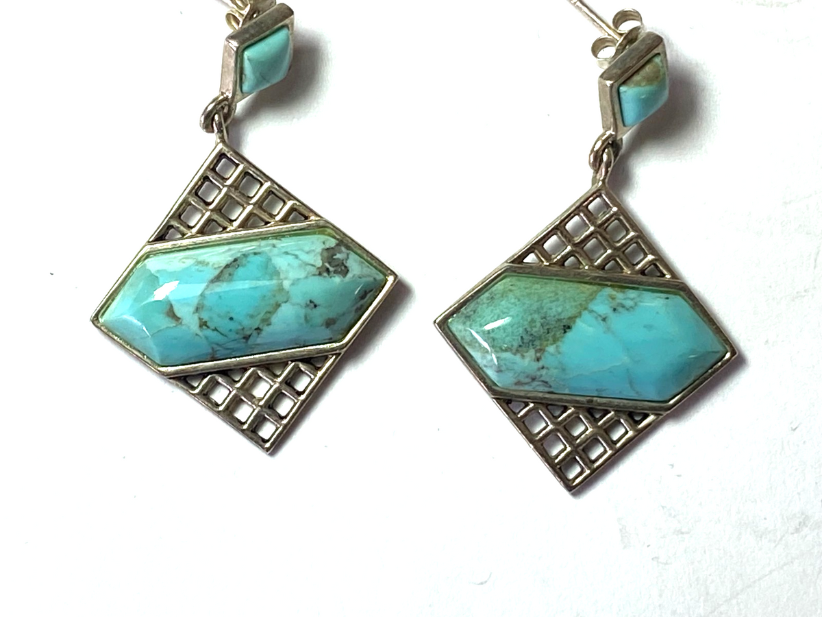 Sterling Silver Barse Square Mesh Filigree Square Earrings 40mm x 26mm - Image 4