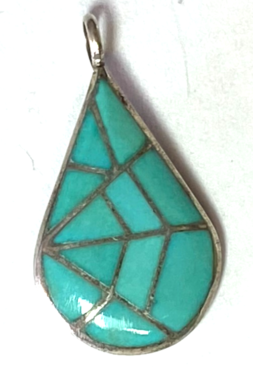 Sterling Marcie Lorrie Kallestewa Teardrop Turquoise Inlay Pendant 34mm x 18mm - Image 2