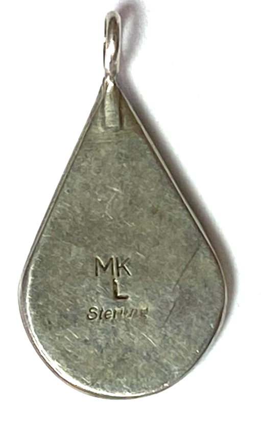 Sterling Marcie Lorrie Kallestewa Teardrop Turquoise Inlay Pendant 34mm x 18mm - Image 3