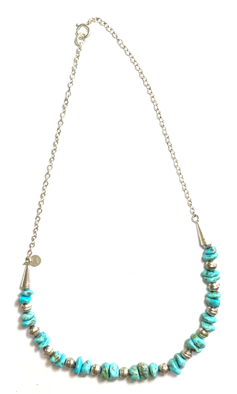 Sterling Silver Sam Lovato Turquoise 10mm Bead Navajo Pearl Necklace 19" - Image 2