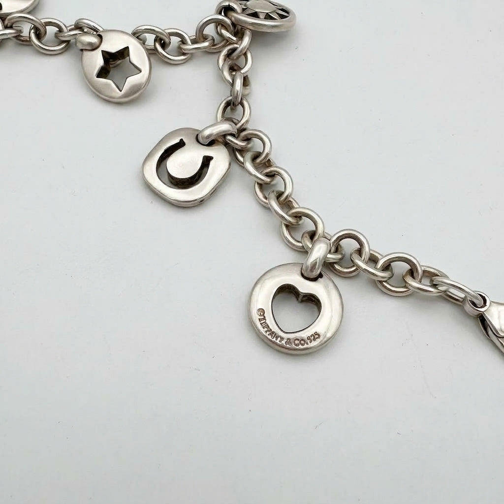 TIFFANY & CO. 5 Charm Stencil Chain Bracelet Sterling Silver - Image 3