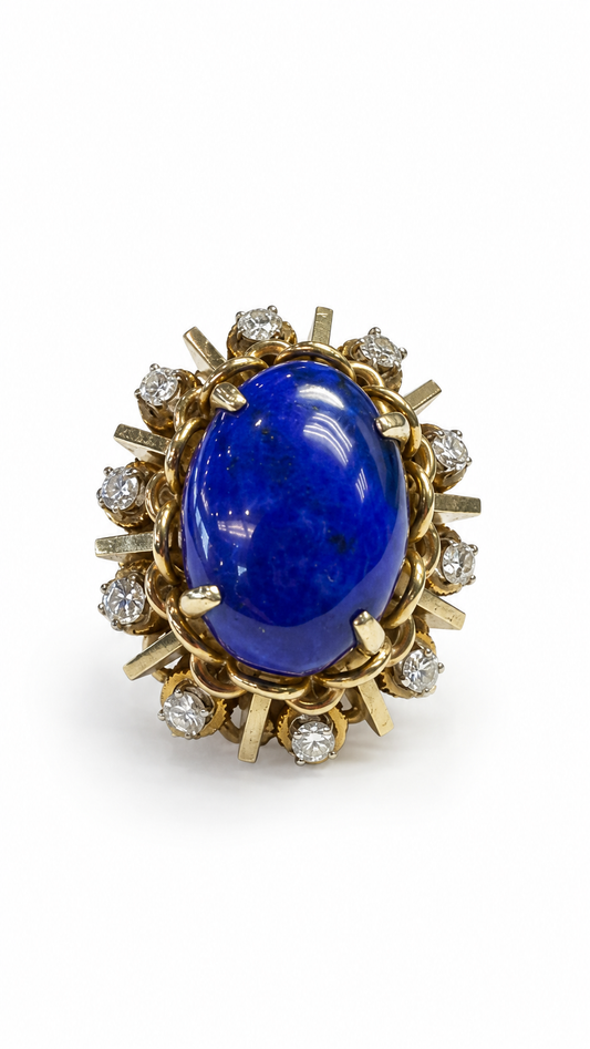 14k Gold Vintage Ring Size 5.5 Blue Lapis Diamond Jewelry - Image 1