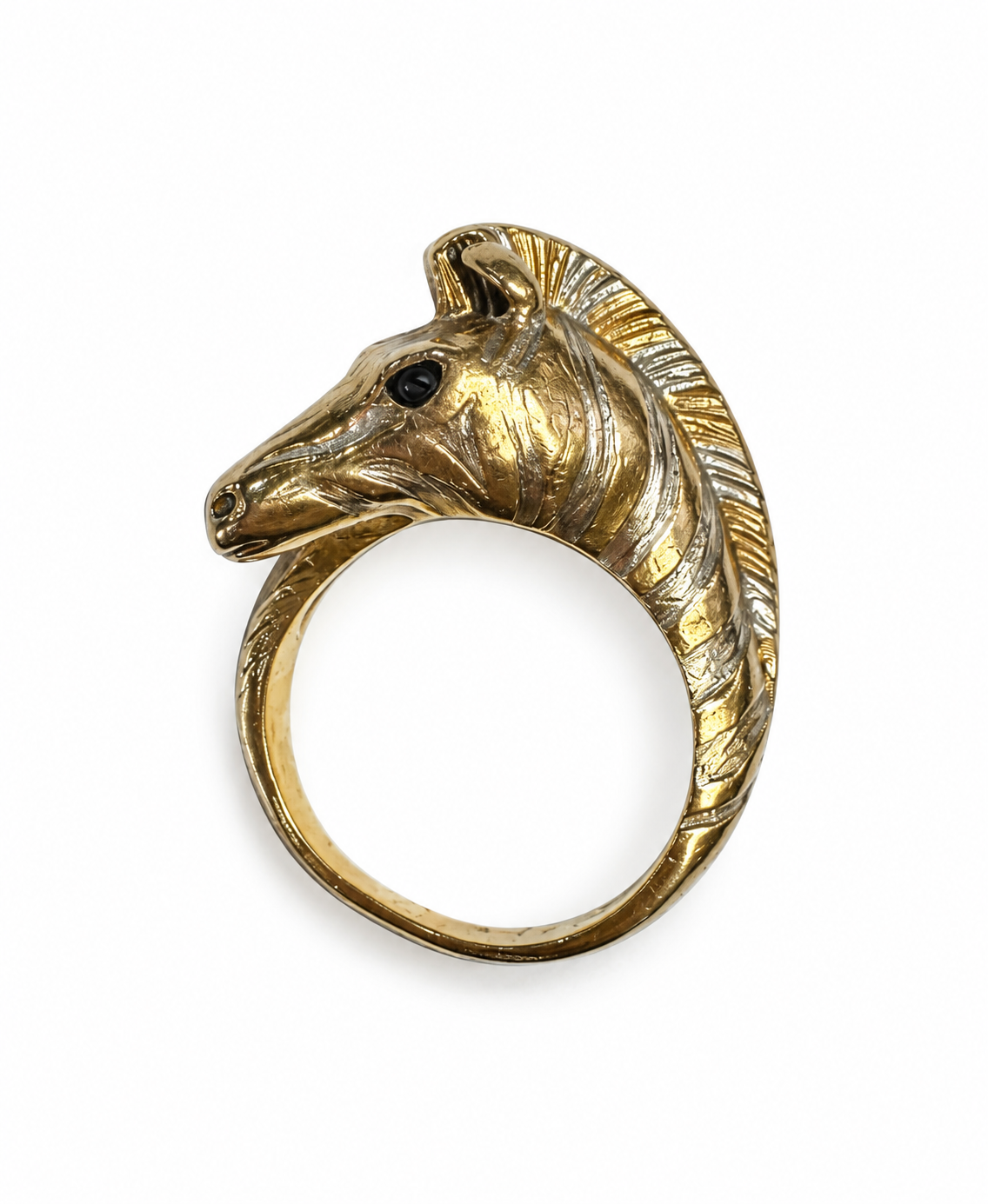 Zebra Head Ring Two-Tone Metal Size 10 Blue Stone Eyes Unisex - Image 1