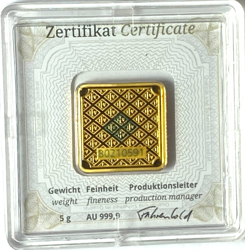 Geiger Edelmetalle Original 5 Grams .9999 Fine Gold Square Bar in Case - Image 2