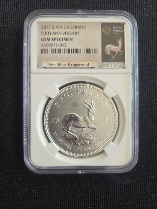 2017 S African Silver Krugerrand 50th Anniversary NGC Gem Specimen Rand .999 - Image 1