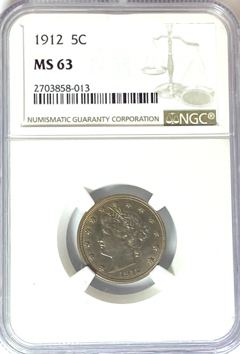 1912 5c V Liberty Nickel Five Cents Rare MS63 NGC Uncirculated - Image 1