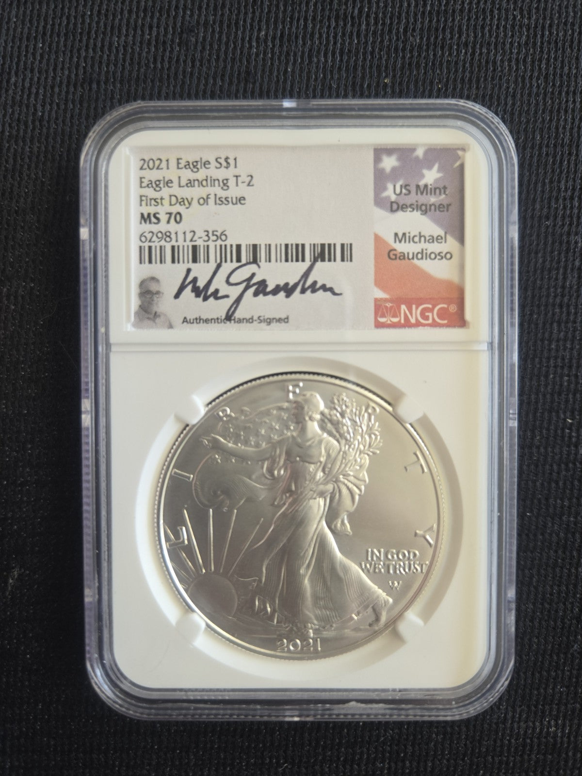 2021 $1 Silver Eagle Type 2 1oz NGC MS70 .999 Silver Signed Michael Gaudioso - Image 1