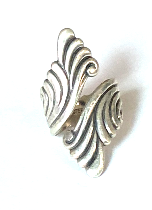 Sterling Silver Bypass Wave Scroll 38mm Size 6 Ring Adjustable - Image 1