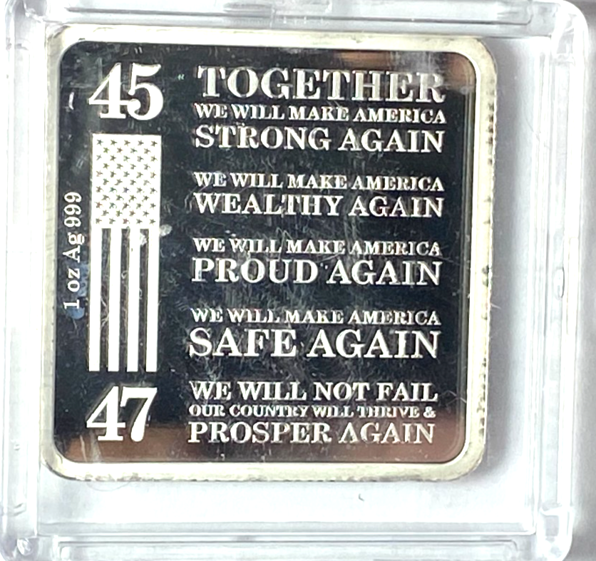 Trump Train .999 Silver 39mm Square Ingot Bar 1oz Flag Eagle We Will Make - Image 2