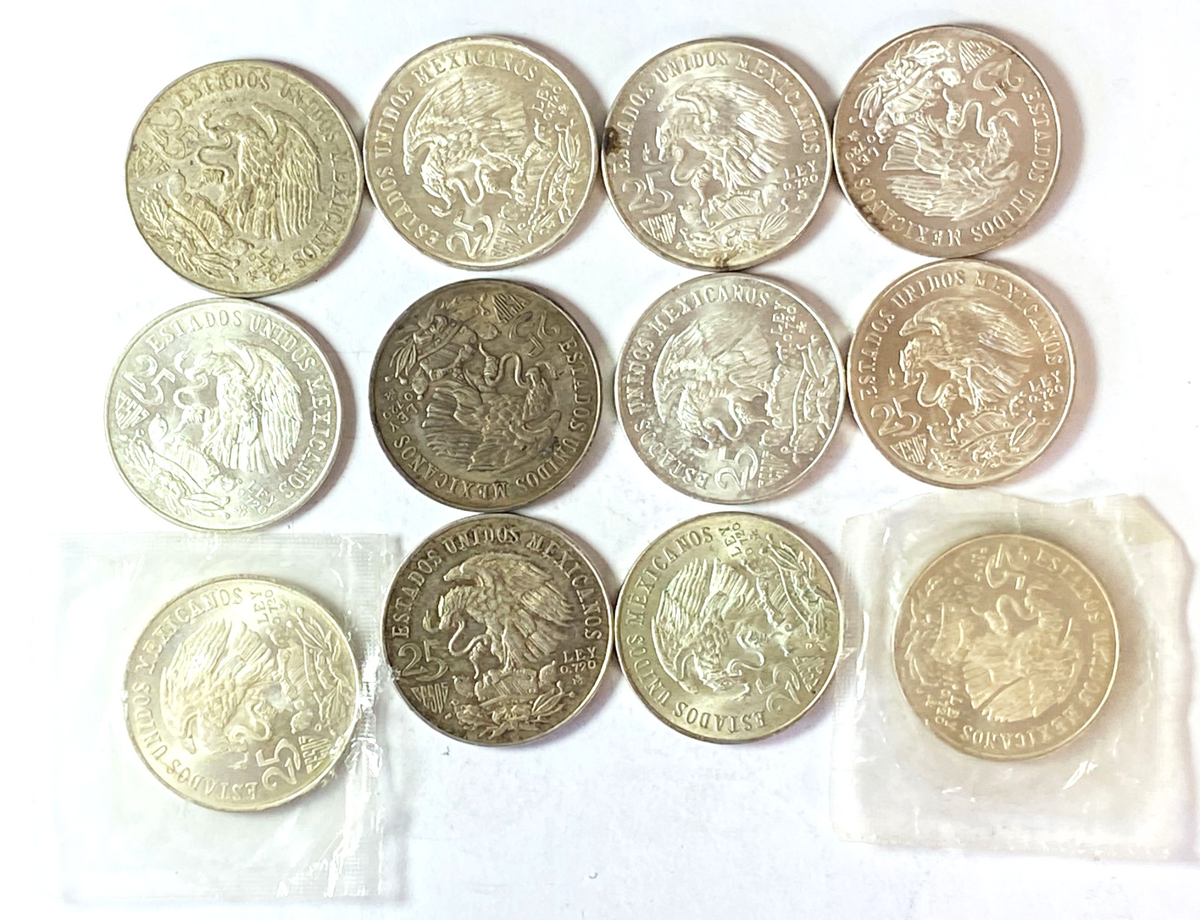 12pc 1968 Mexico Silver Twenty Five Pesos Coin Lot - Image 2