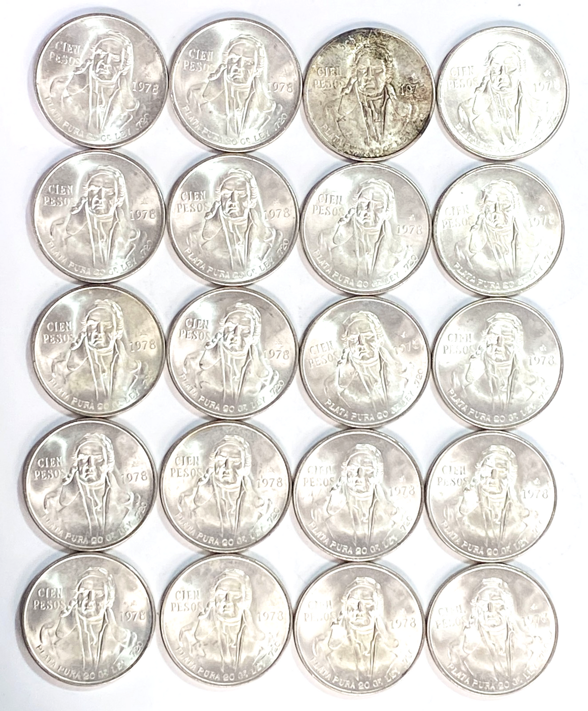 20pc 1978 100p Mexico Silver One Hundred Pesos Coins Roll - Image 1
