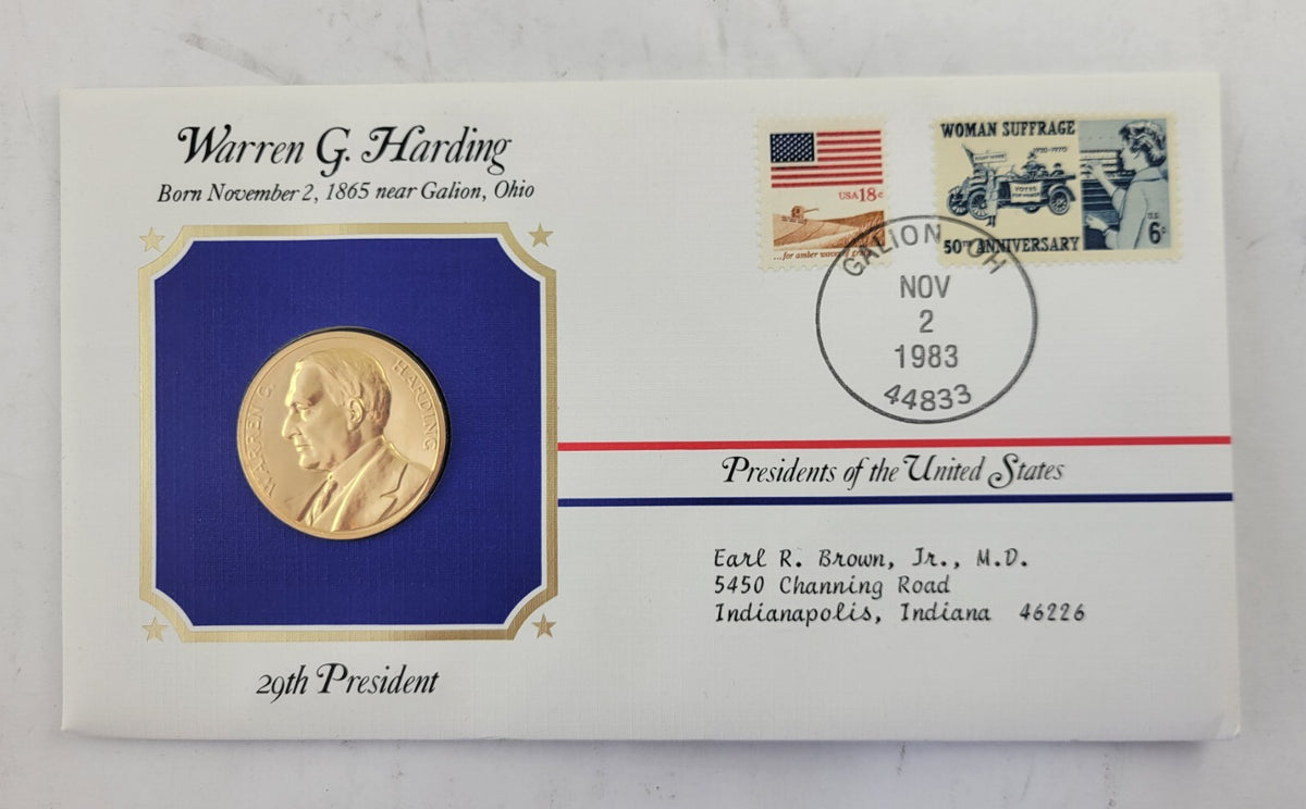 Warren Harding Presidential Covers Medal Postal Commemorative Society Gold Plate - Image 1