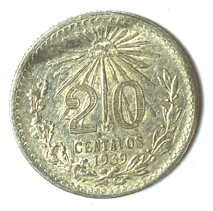 1939 Mexico Estados Unidos Mexicanos 20 Centavo Silver Coin - Image 1
