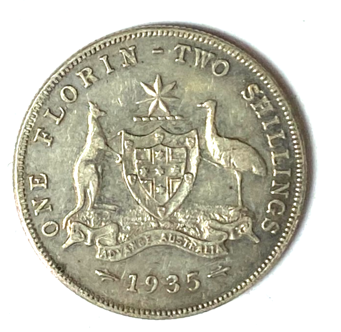 1935 Australia One Florin Silver Coin Rare Low Mintage - Image 2