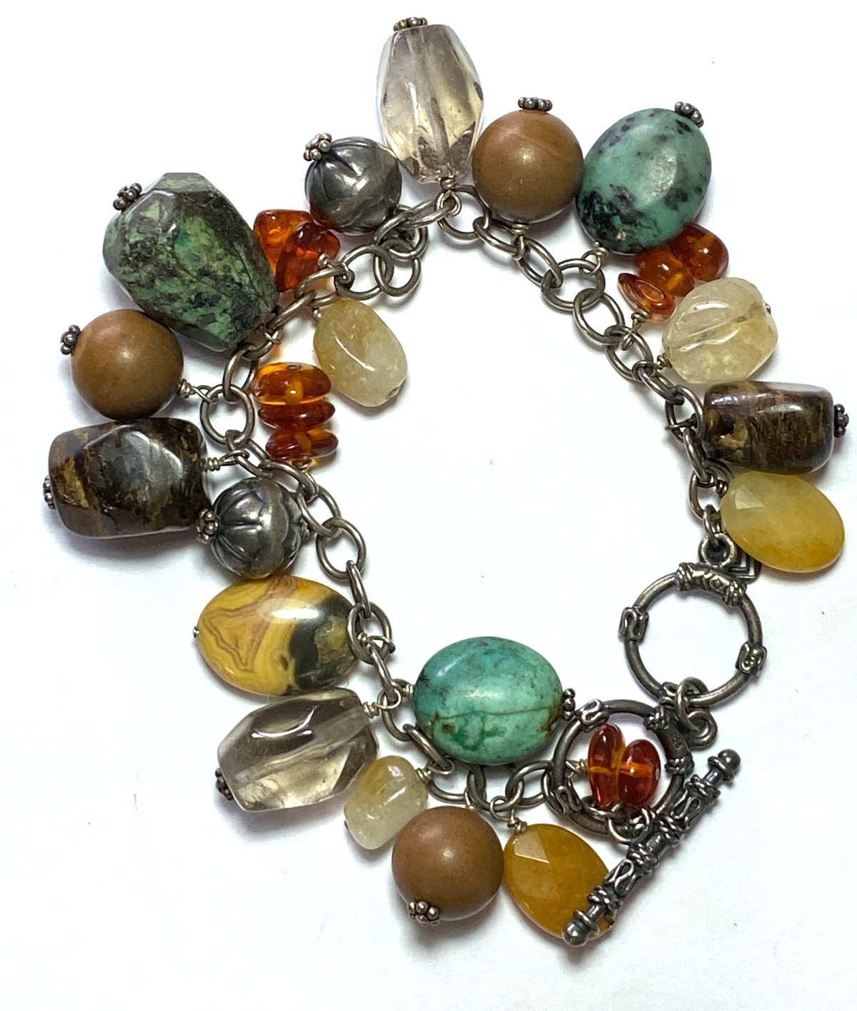 Sterling Silver Silpada B1648 Multi Stone Cha Cha Toggle Bracelet 8.5" - Image 1