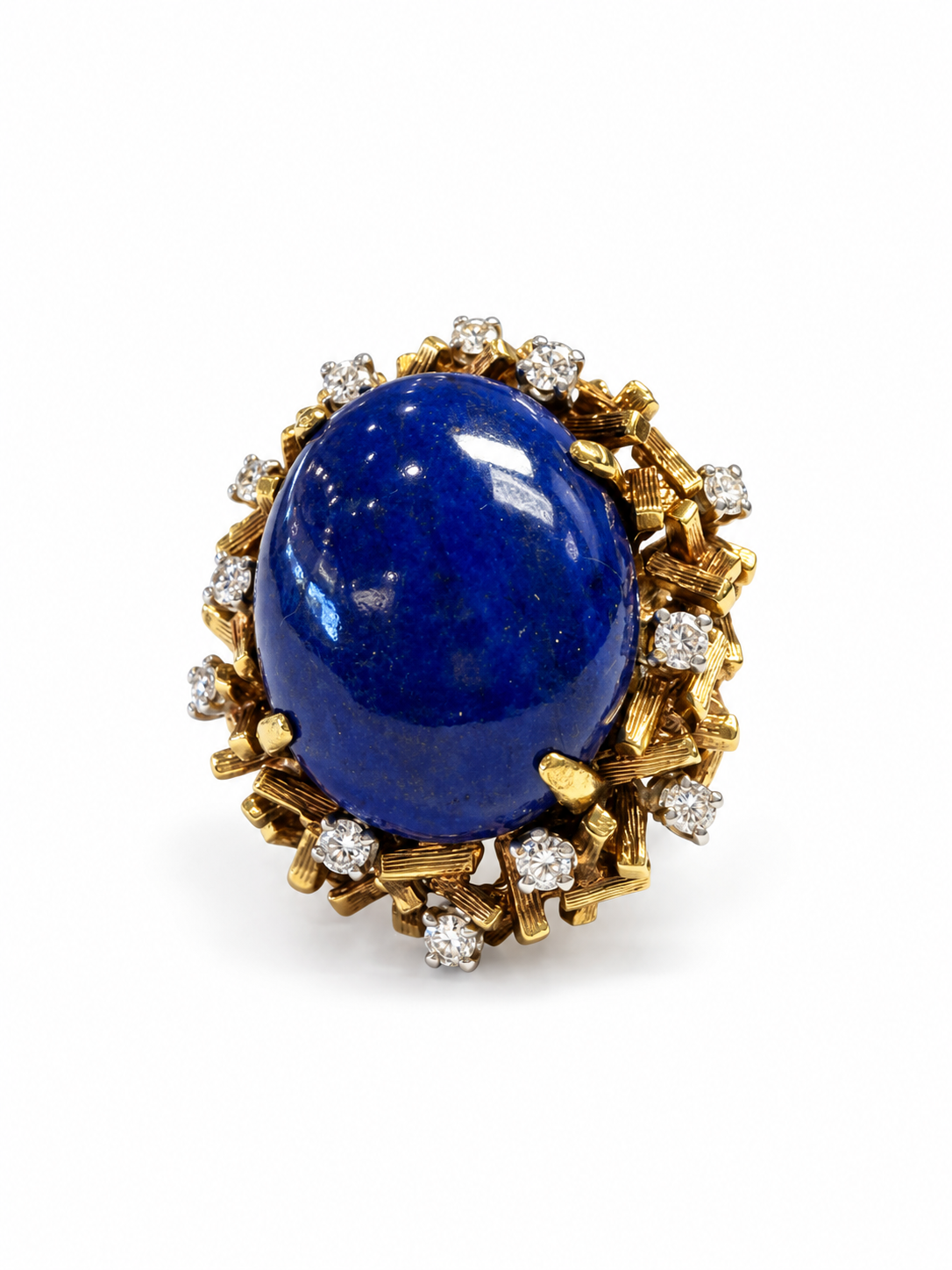 Lapis Lazuli Gold Cocktail Ring Size 6 with Diamond Accents - Image 1