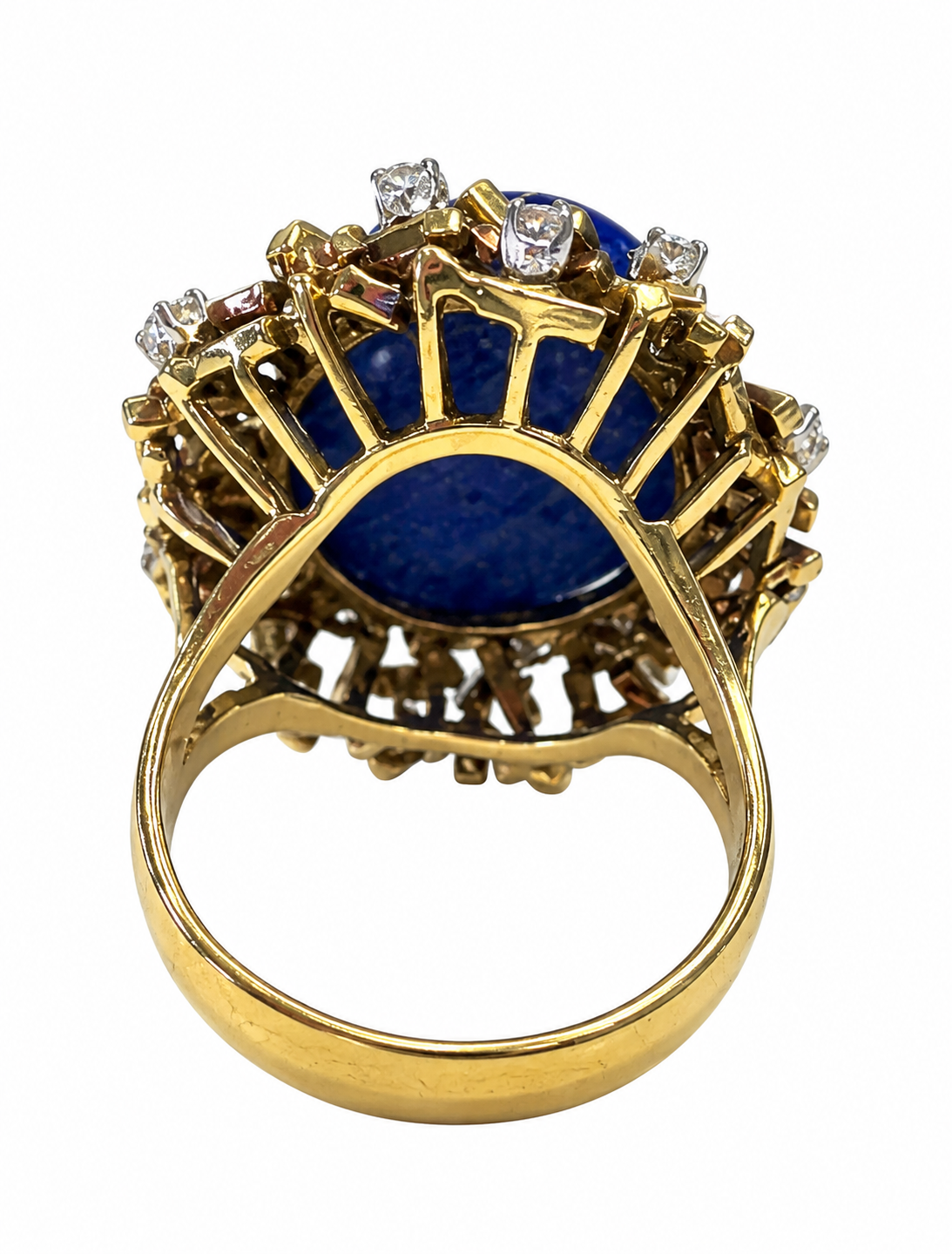 Lapis Lazuli Gold Cocktail Ring Size 6 with Diamond Accents - Image 4