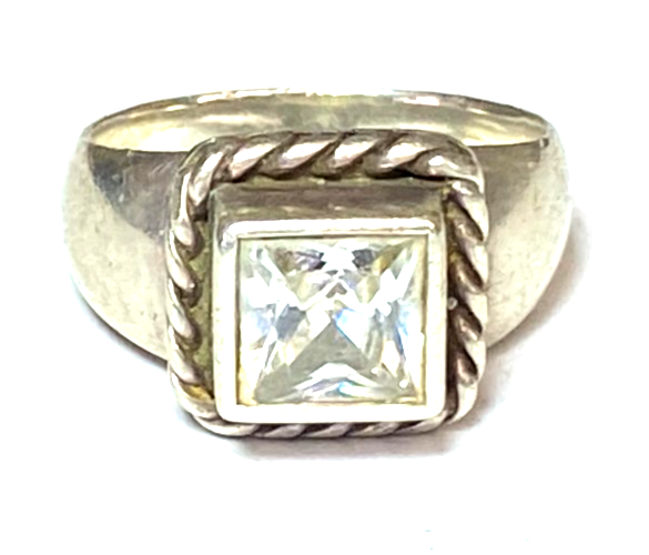 Sterling Silver Square CZ 12mm Size 7 Ring - Image 1