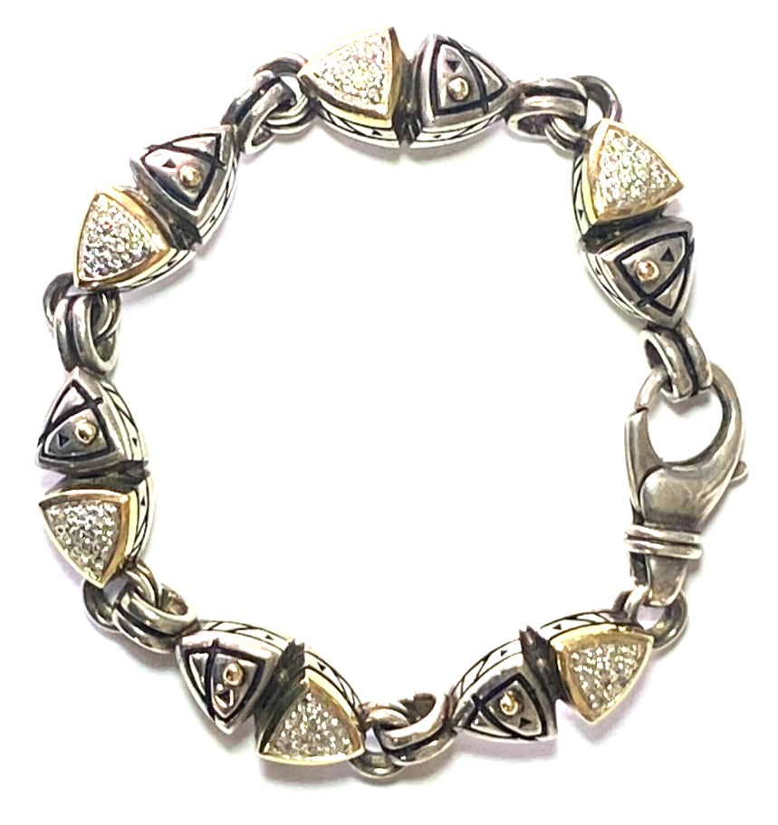 Sterling Silver 18k John Atencio Diamond Pave Bracelet 9mm 7.5" - Image 1