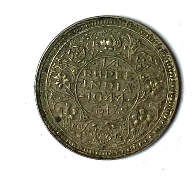 1944 India-British Silver 1/4 Quarter Rupee - Image 1